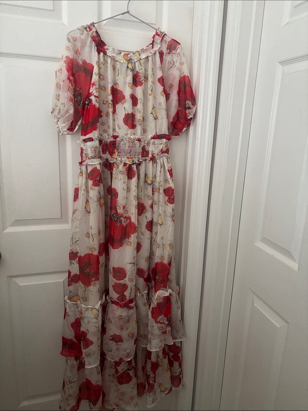 Beulah Red and White Floral Maxi Dress